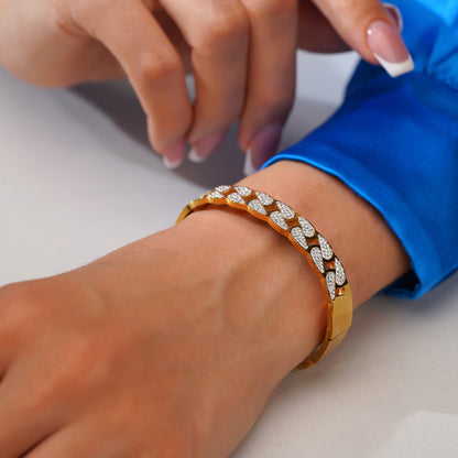 Aanura Crystal Link Gold Plated Bangle Bracelet