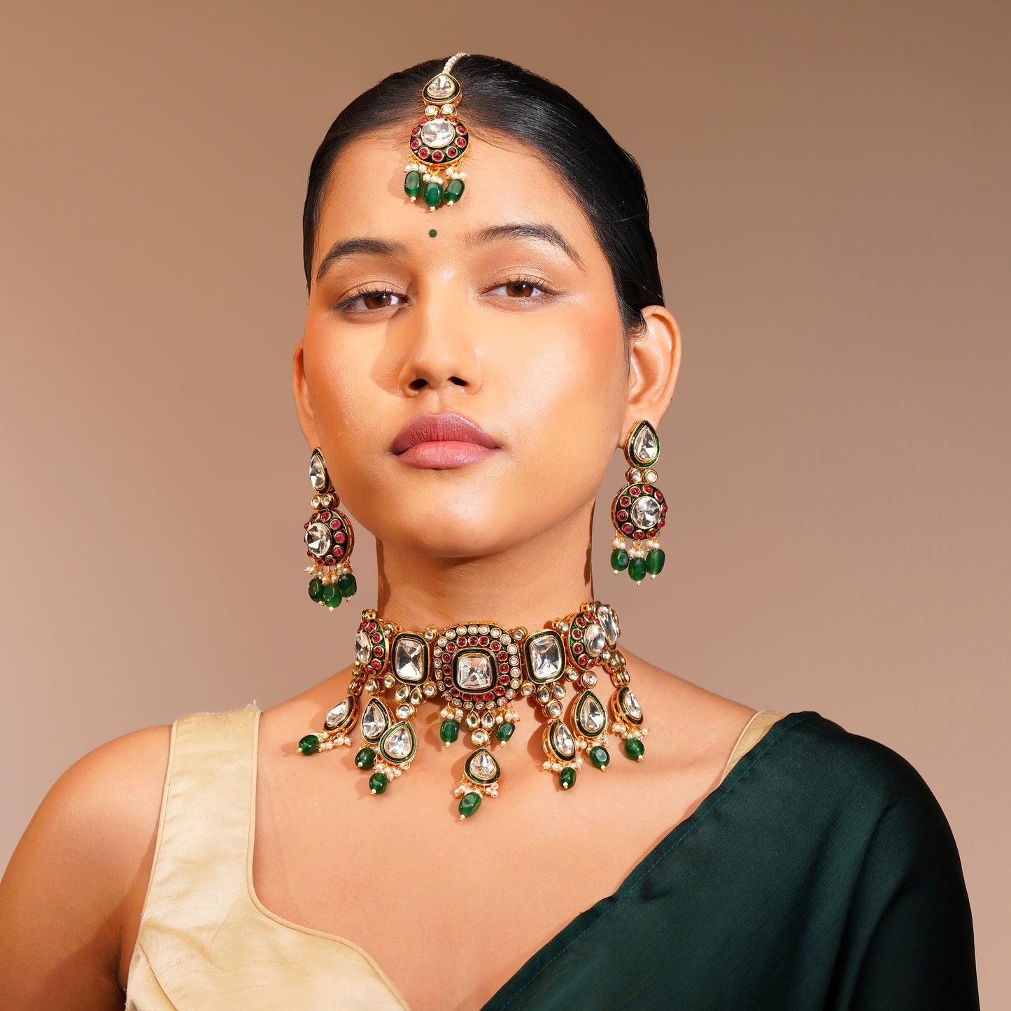 Aanura Gold Plated Traditional Necklace & Earring Set