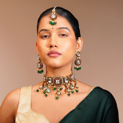 Aanura Gold Plated Traditional Necklace & Earring Set