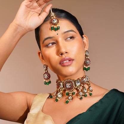 Aanura Gold Plated Traditional Necklace & Earring Set