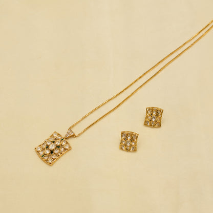 Aanura Minimal Kundan Pendant Necklace with Earrings