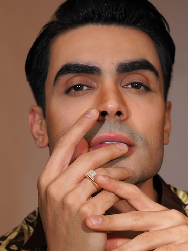 Aanura Gold-Plated Crystal Statement Ring For Men's