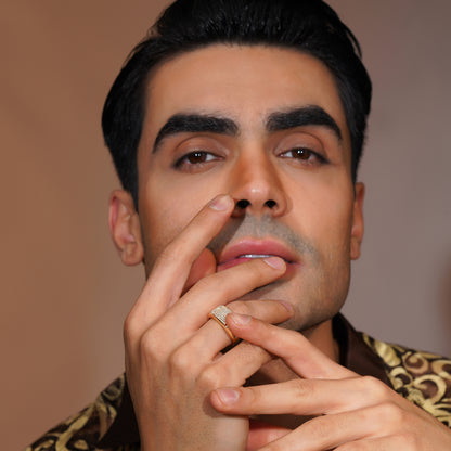 Aanura Gold-Plated Crystal Statement Ring For Men's