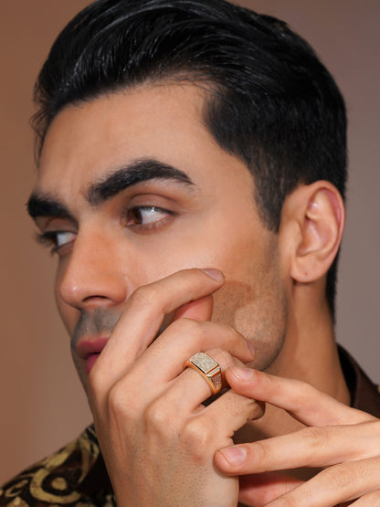 Aanura Gold-Plated Crystal Statement Ring For Men's