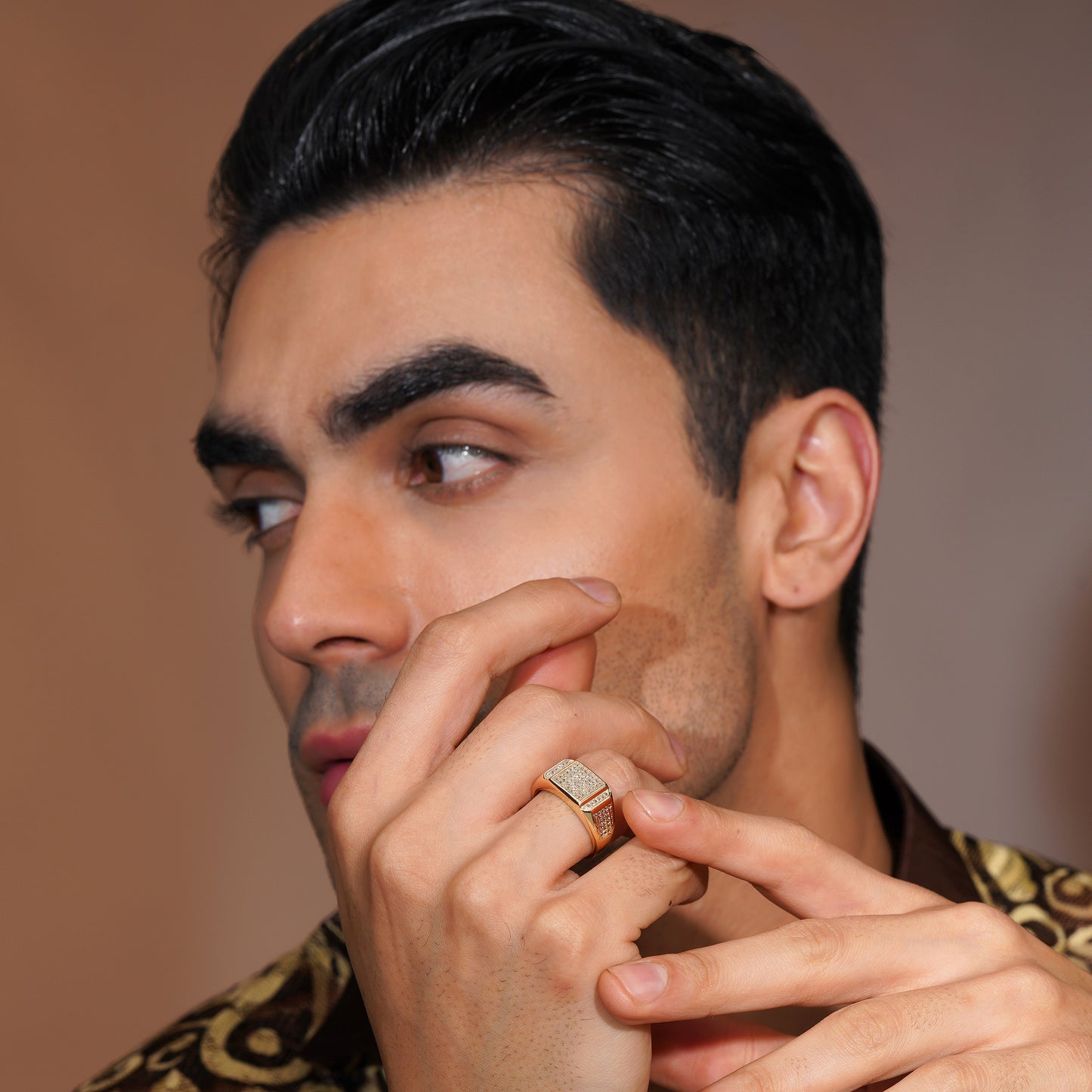 Aanura Gold-Plated Crystal Statement Ring For Men's