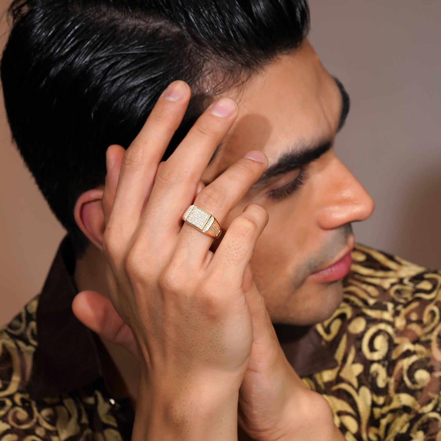 Aanura Gold-Plated Crystal Statement Ring For Men's