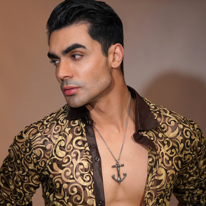 Aanura Silver Anchor Cross Chain  For Men