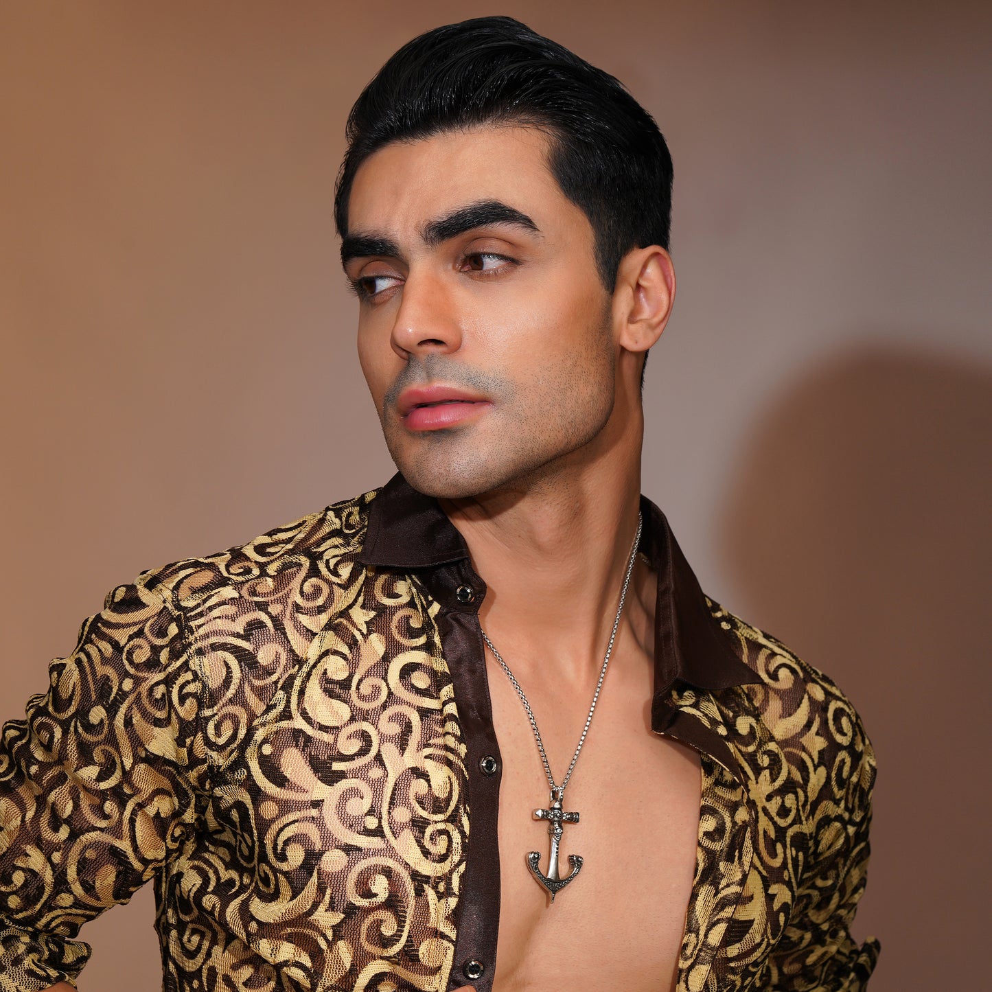 Aanura Silver Anchor Cross Chain  For Men