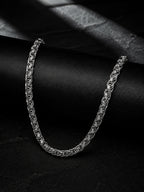 Silver Rhodium-Plated Byzantine Rope Waterproof Stainless Steel Chain Men
