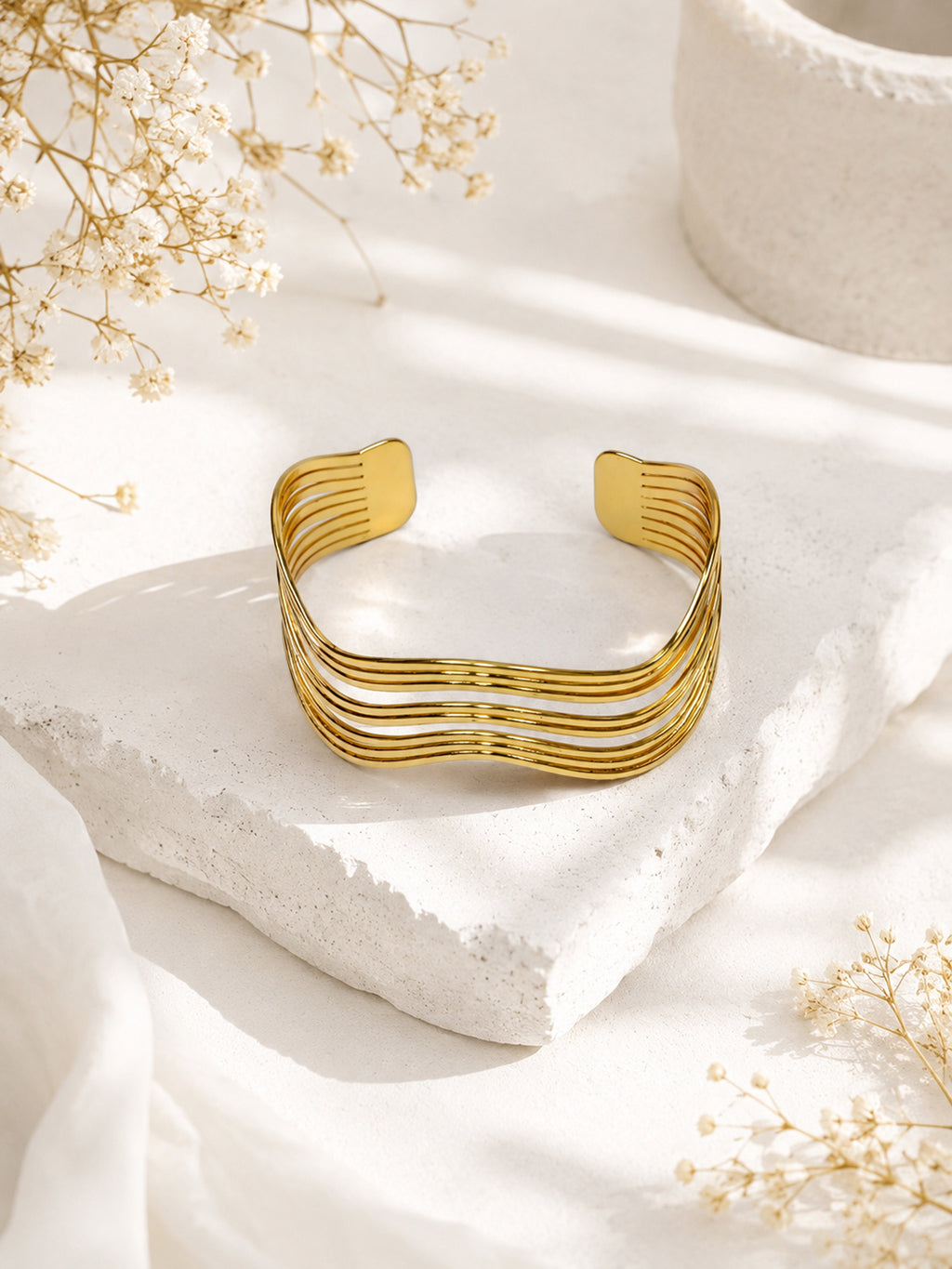 Aanura Wave Pattern Gold Cuff Bracelet
