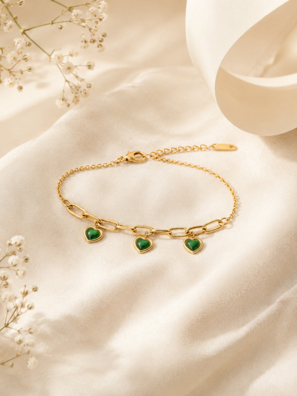 Aanura Triple Heart Charm Gold Plated Bracelet
