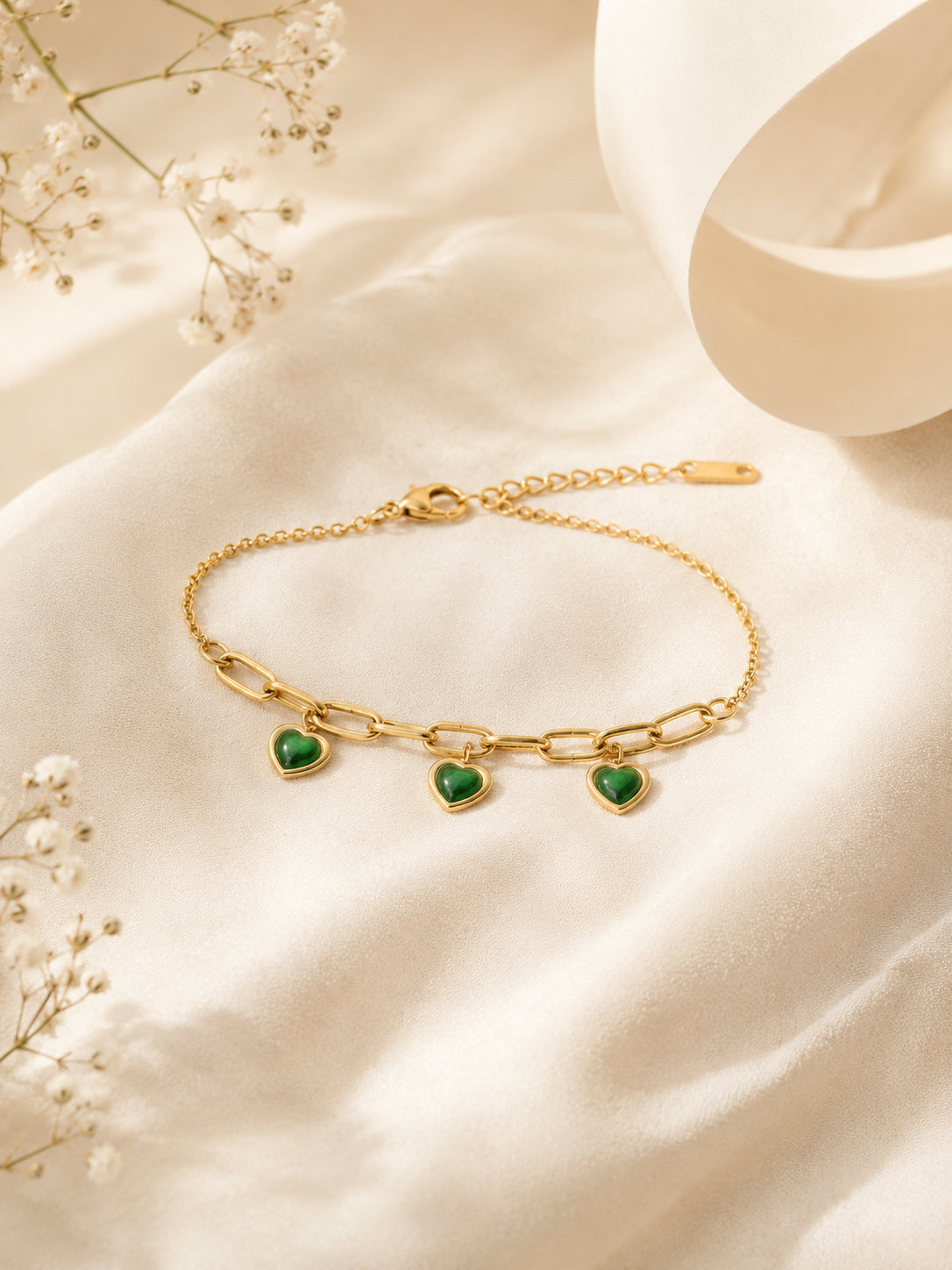 Aanura Triple Heart Charm Gold Plated Bracelet