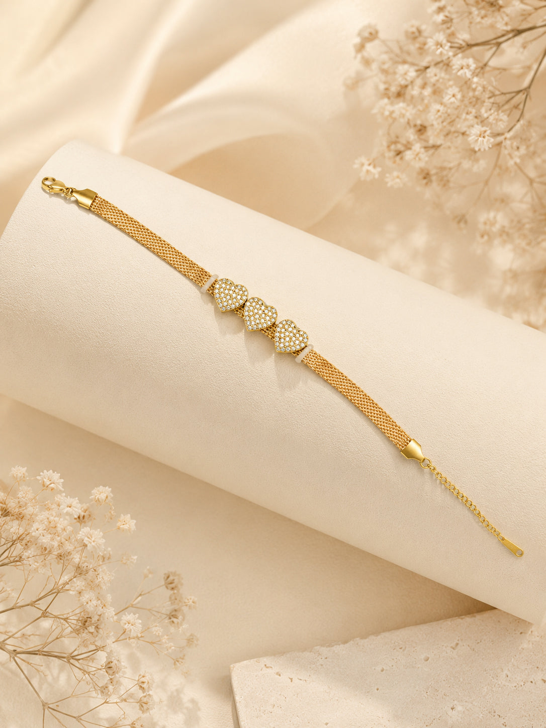 Aanura Triple Heart Mesh Adjustable Bracelet