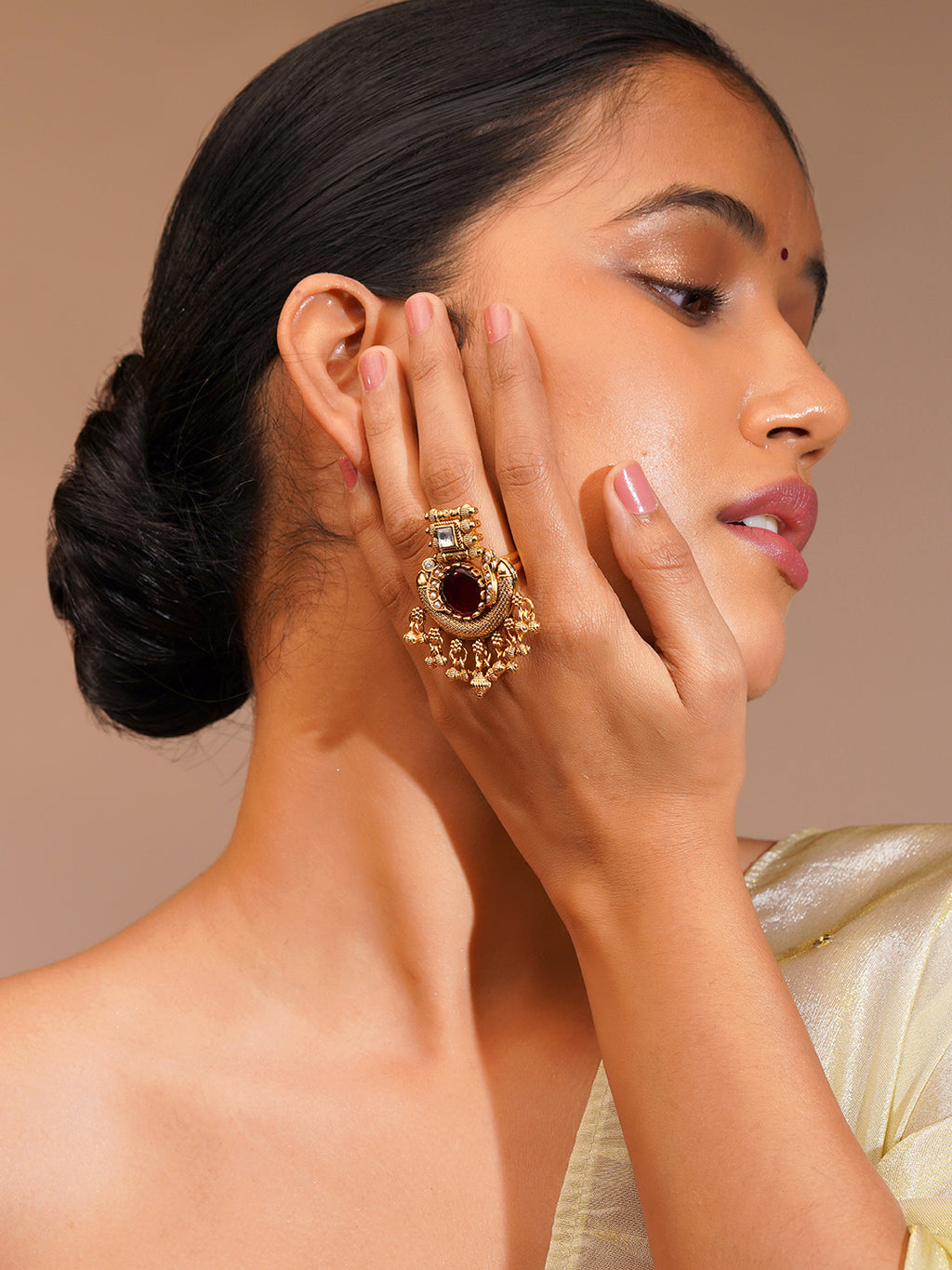 Aanura Ornate Crescent Adjustable Statement Ring
