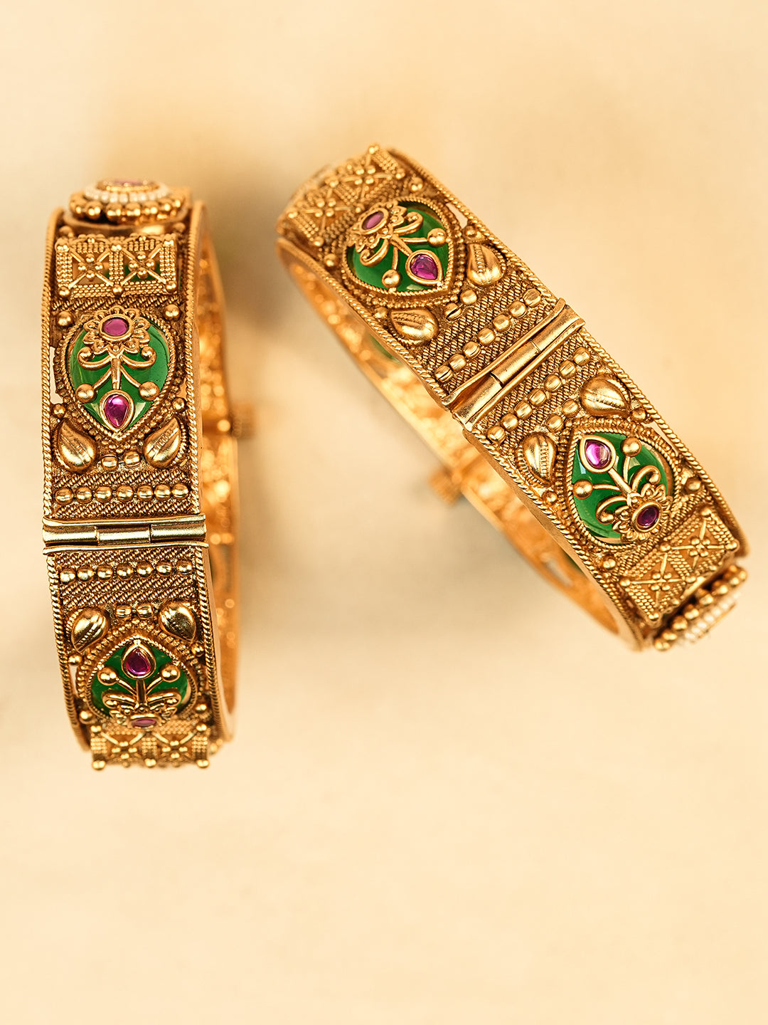 Aanura Gold Plated Royal Enamel Stone Bangle