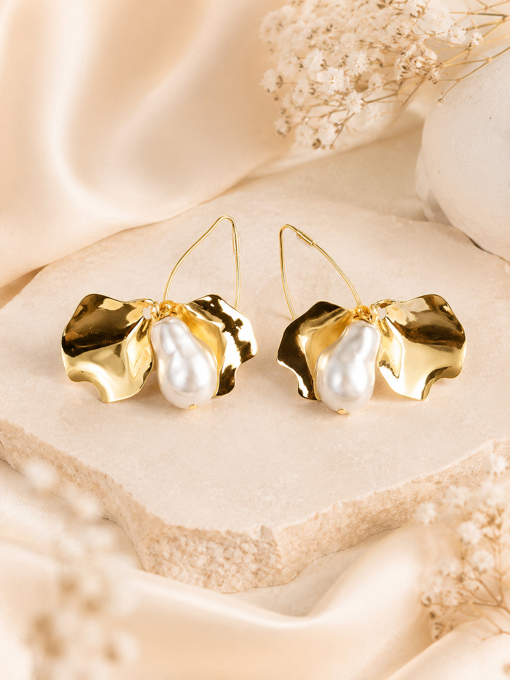 Aanura Baroque Pearl Gold Leaf Earrings