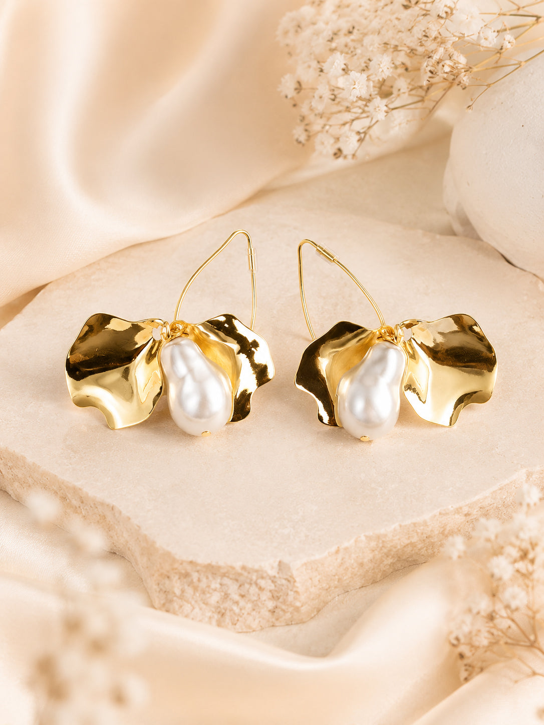 Aanura Baroque Pearl Gold Leaf Earrings