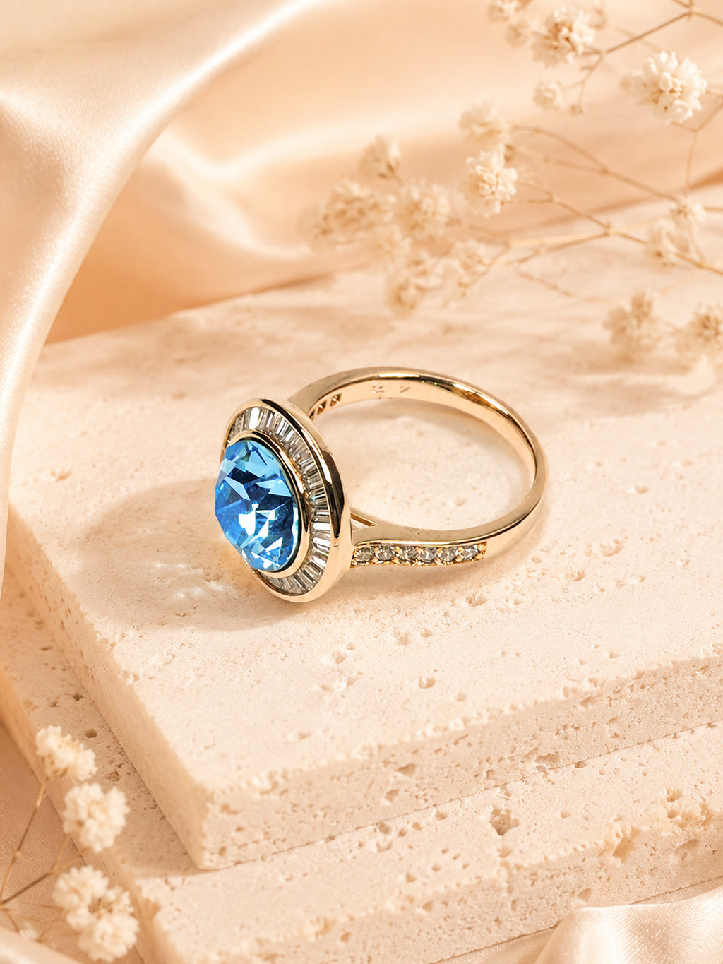 18K Gold Plated Blue Crystal Anti-Tarnish Waterproof Ring