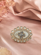 Aanura Gold-Plated Floral Oval Ring with Stones