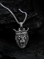 Silver Rhodium-Plated Crowned Lion Anti-Tarnish Waterproof Stainless Steel Chain