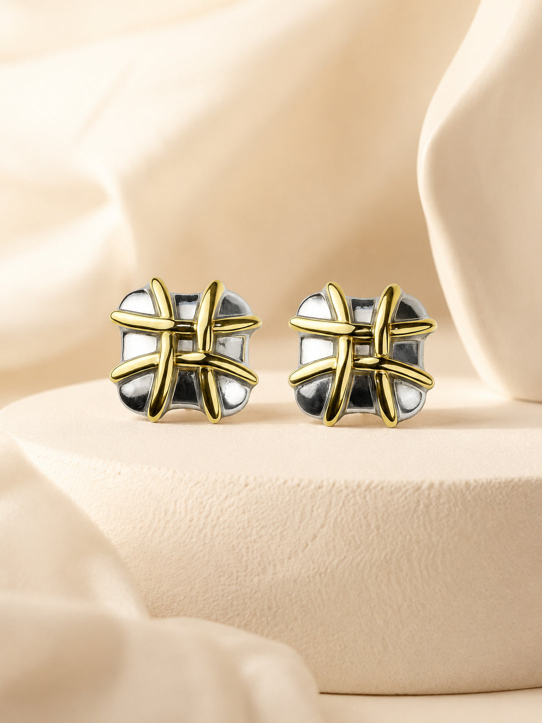 Aanura Stellar Grid Stainless Steel Stud Earrings