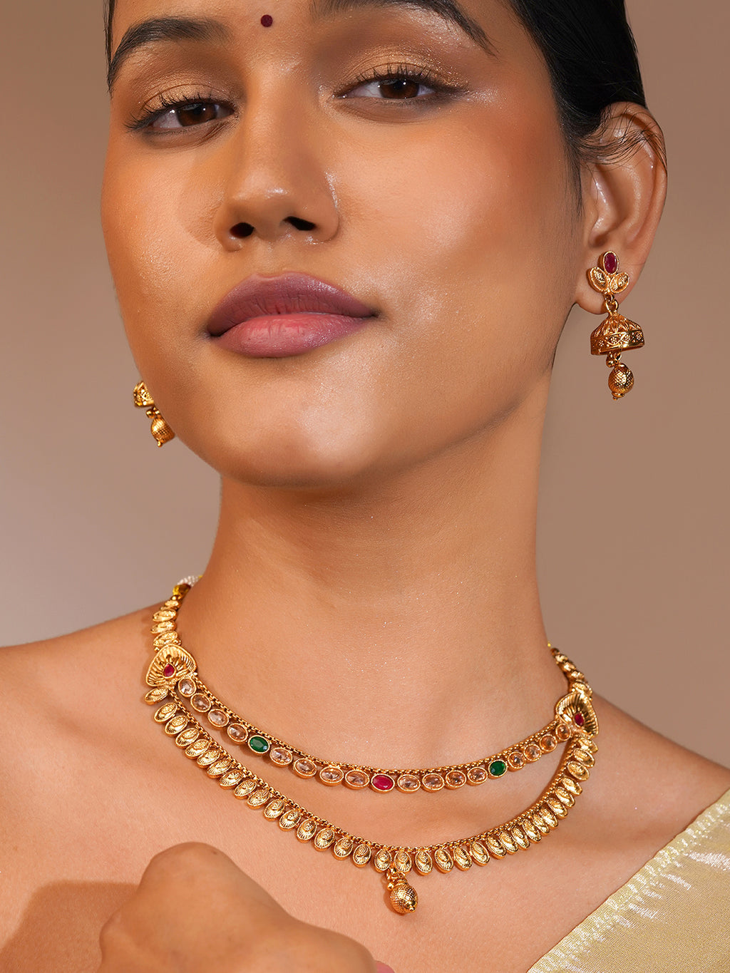Aanura Gold Plated Dual-Layer Necklace Set
