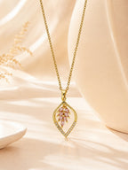 Pink Leaf Crystal Necklace in 18K Gold Plating