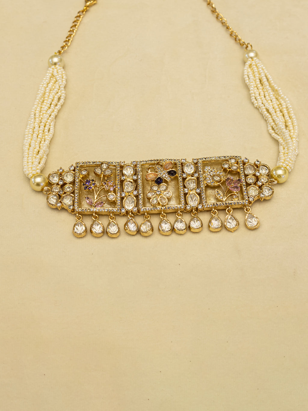 Aanura Floral Panel Choker Necklace Set