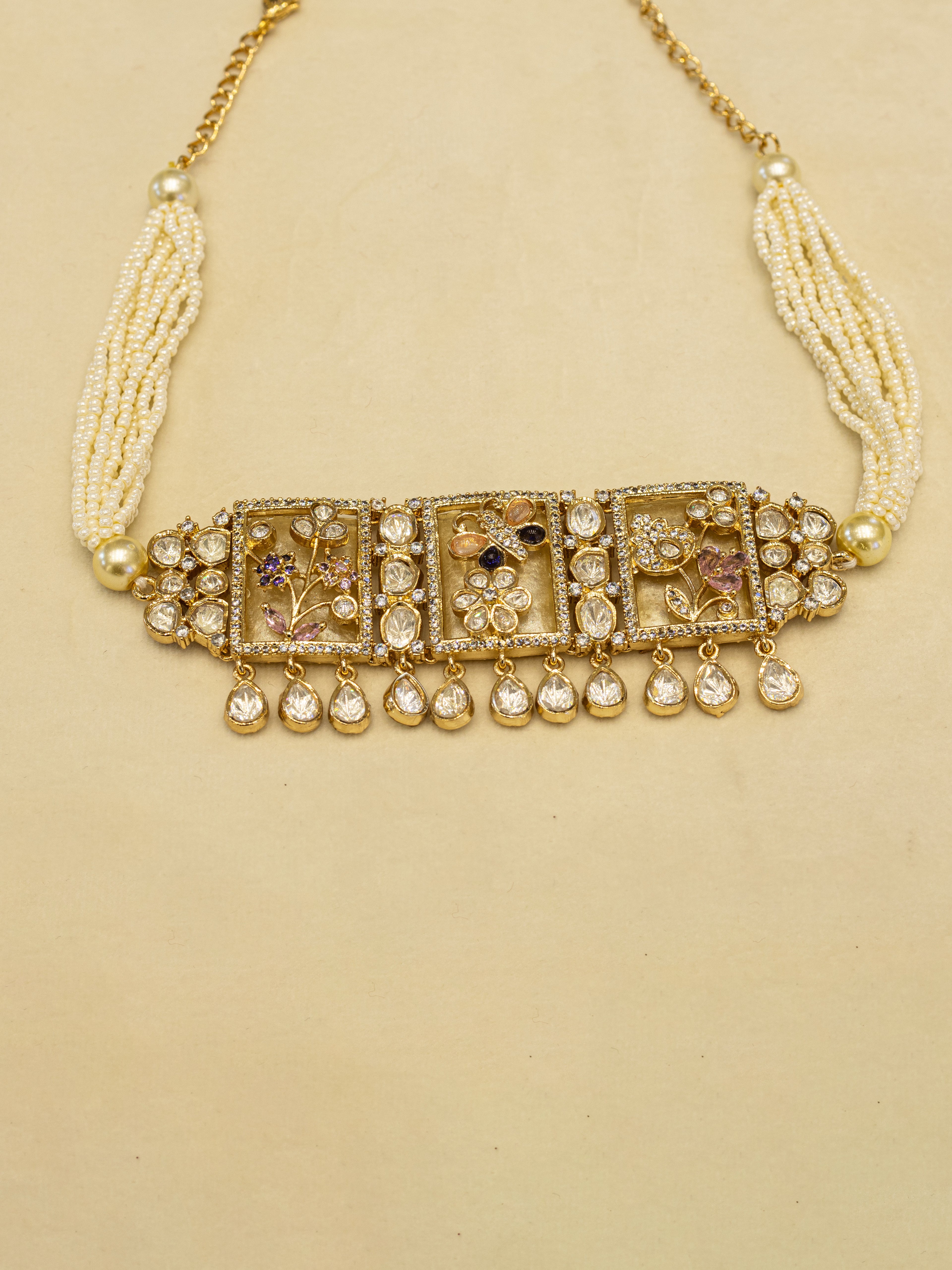 Aanura Floral Panel Choker Necklace Set