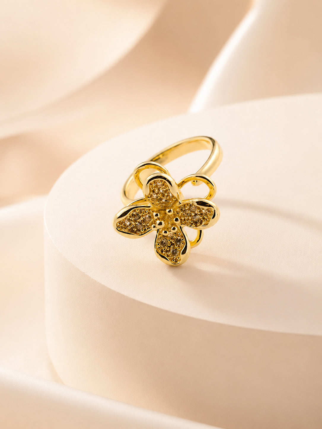 Gold Plated Petal Bloom Crystal Anti-Tarnish Ring