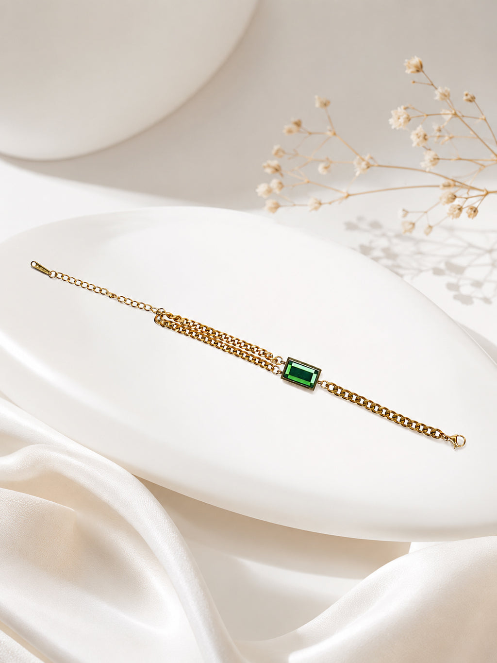 Aanura Rectangular Stone Adjustable Chain Bracelet