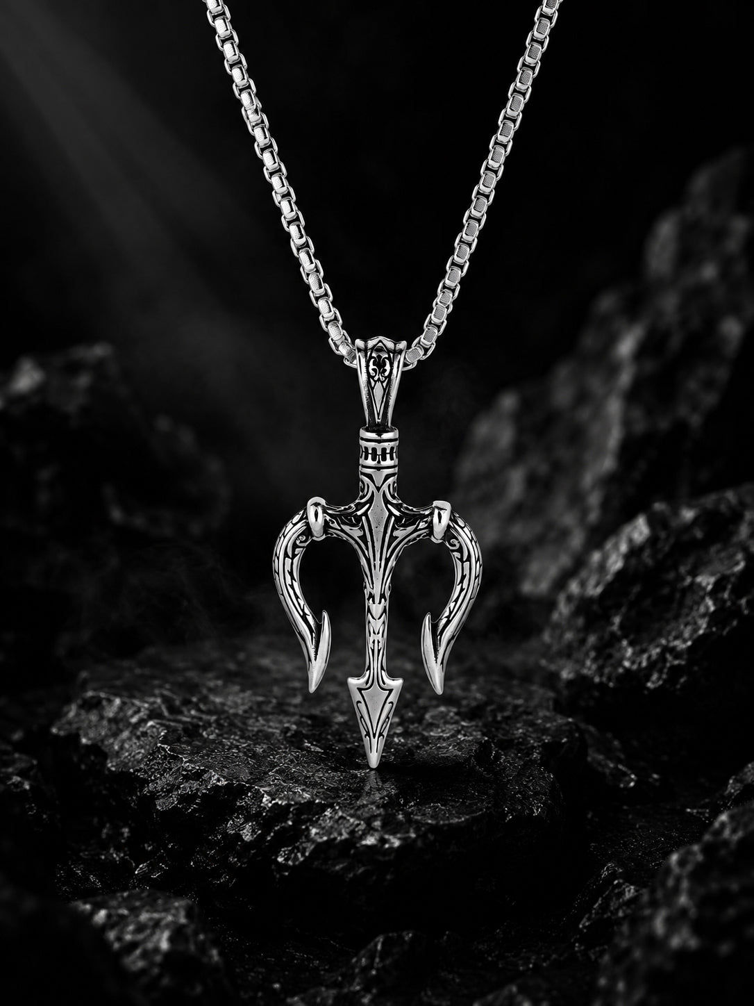 Gold Plated Skull Bracelet & Rhodium Plated Trident Pendant Combo