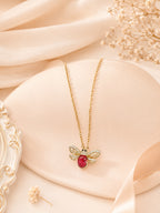 Red Stone Wing Charm Necklace with 18K Gold Plating