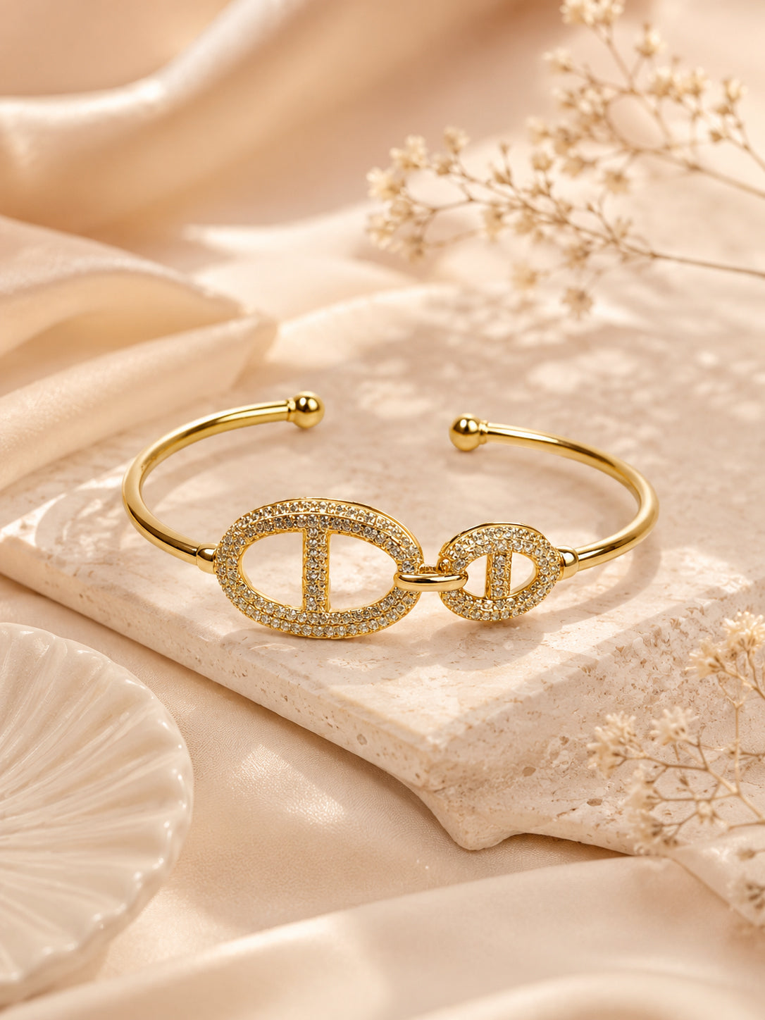Aanura Double Oval Gold Open Cuff Bracelet