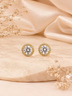 Round Halo CZ Stud Earrings in 18K Gold Plating