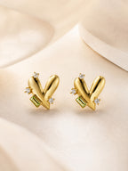 18K Gold Plated Green Baguette Heart Stud Earrings