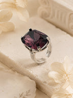 Rhodium Plated Purple Crystal Statement Ring