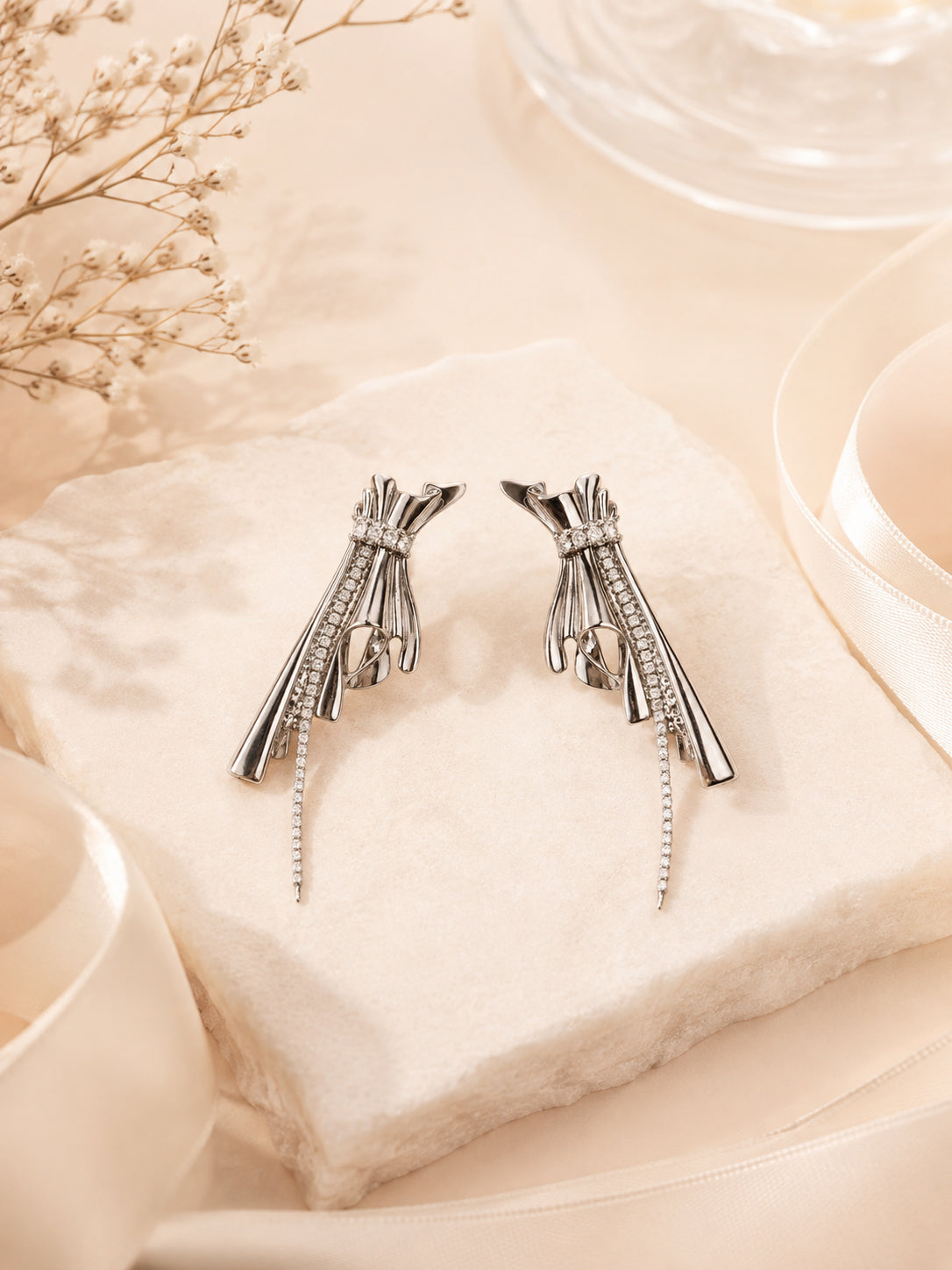 Aanura Silver Crystal Glam Earrings