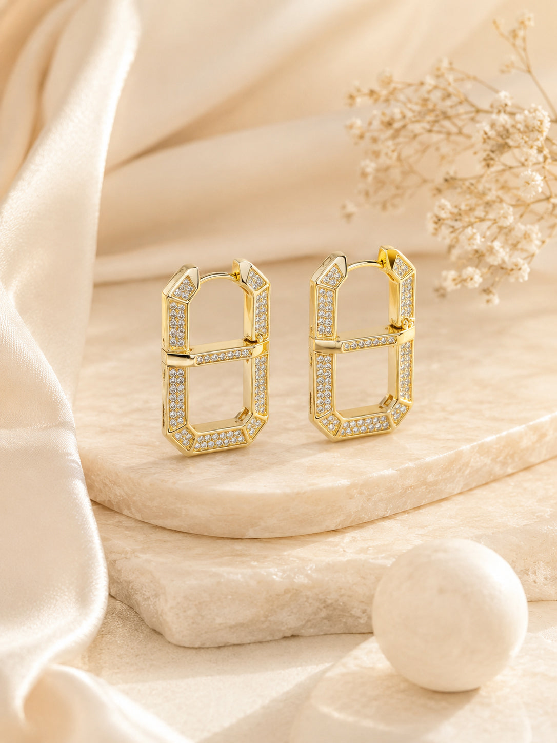 Aanura Geometric Gold Crystal Hoop Earrings