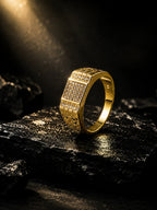 18K Gold Om CZ Square Anti-Tarnish Waterproof Ring