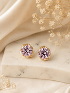 18K Gold Plated Anti-Tarnish Pink Solitaire Stud Earrings