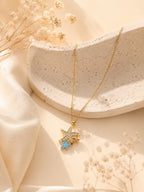 Starfish Charm Necklace with Blue Enamel in 18K Gold Plating