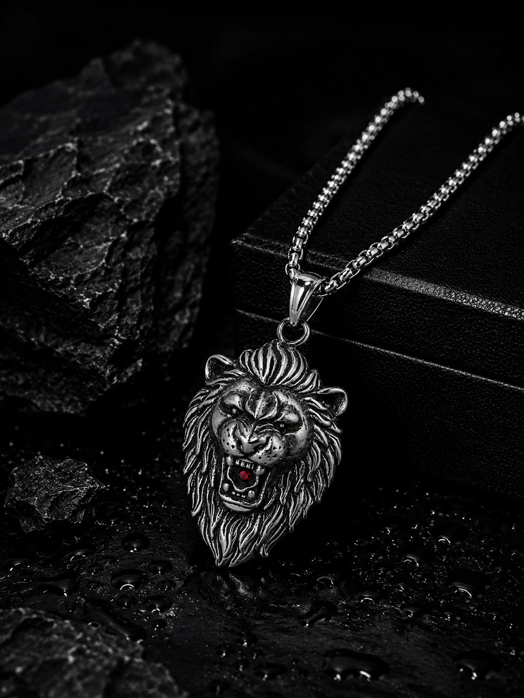 Aanura Silver Lion Pendant Chain For Men