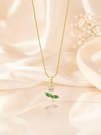 18K Gold Plated Pink Crystal Leaf Pendant Necklace for Women