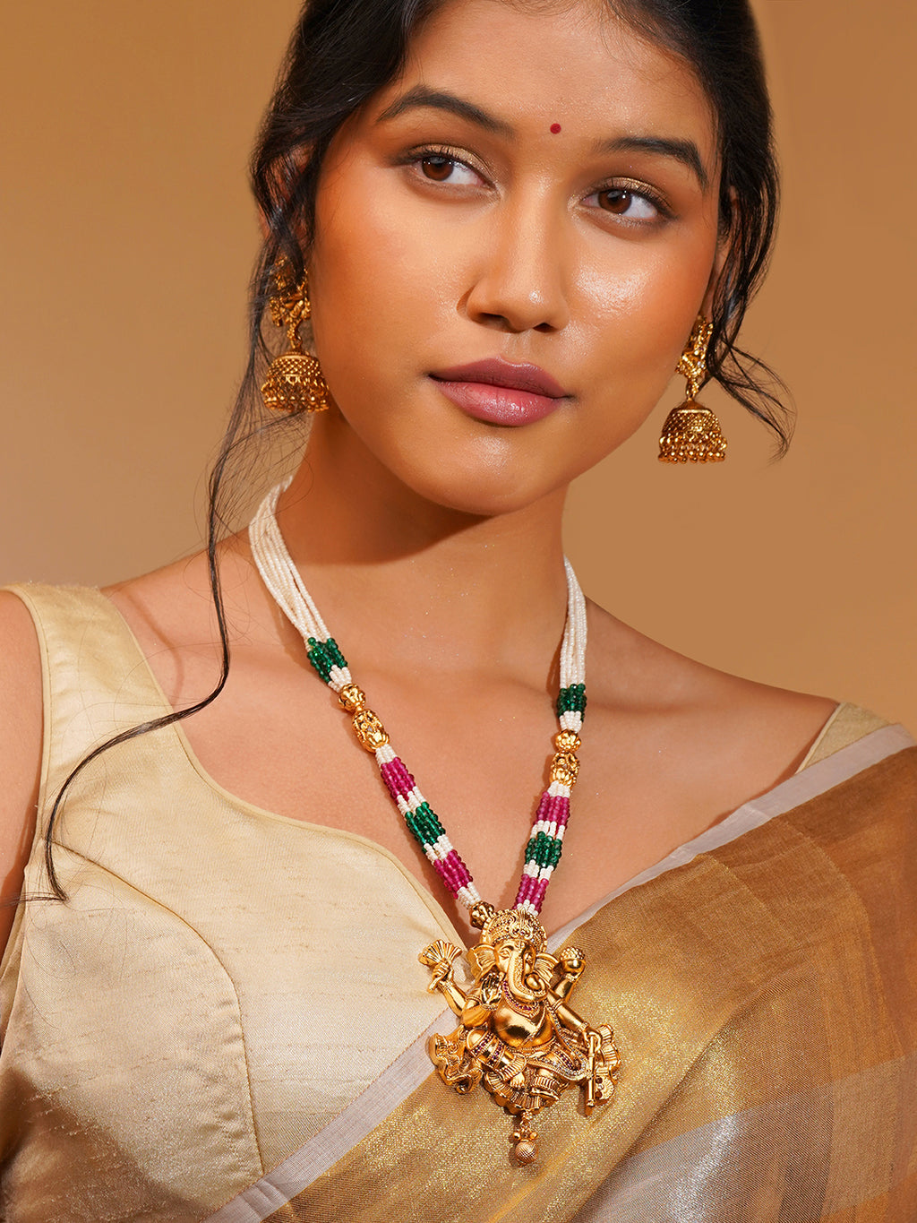 Aanura Gold Plated Sacred Motif Long Necklace Set