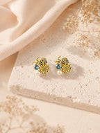 Water-Resistant Floral Pearl Stud Earrings in 18K Gold Plating