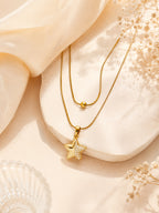 Half-Crystal Star Layered Necklace with 18K Gold Plating
