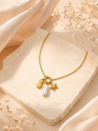 18K Gold Plated Pineapple Pearl Star Charm Necklace
