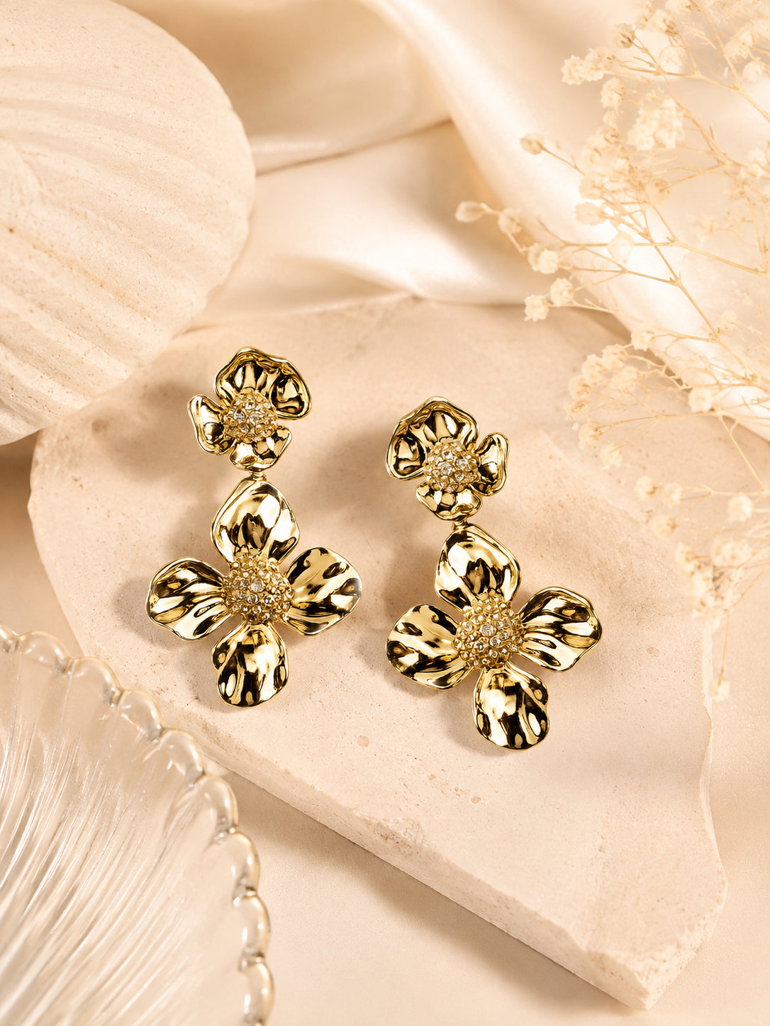 Aanura Bold Golden Floral Drop Earrings