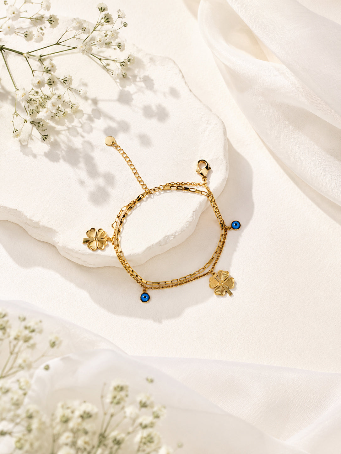 Aanura Clover Charm Adjustable Gold Bracelet